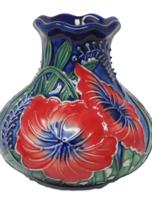 Hibiscus Design 3 Inch Blue Bud Vase