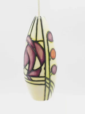 modern, art deco design purple spots flower shape on beige background light pull made from pottery tube lined