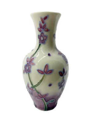 Lavender flower hand painted on this small white vase