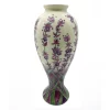 Stunning cream vase with lavender flowers rising hand painted pottery