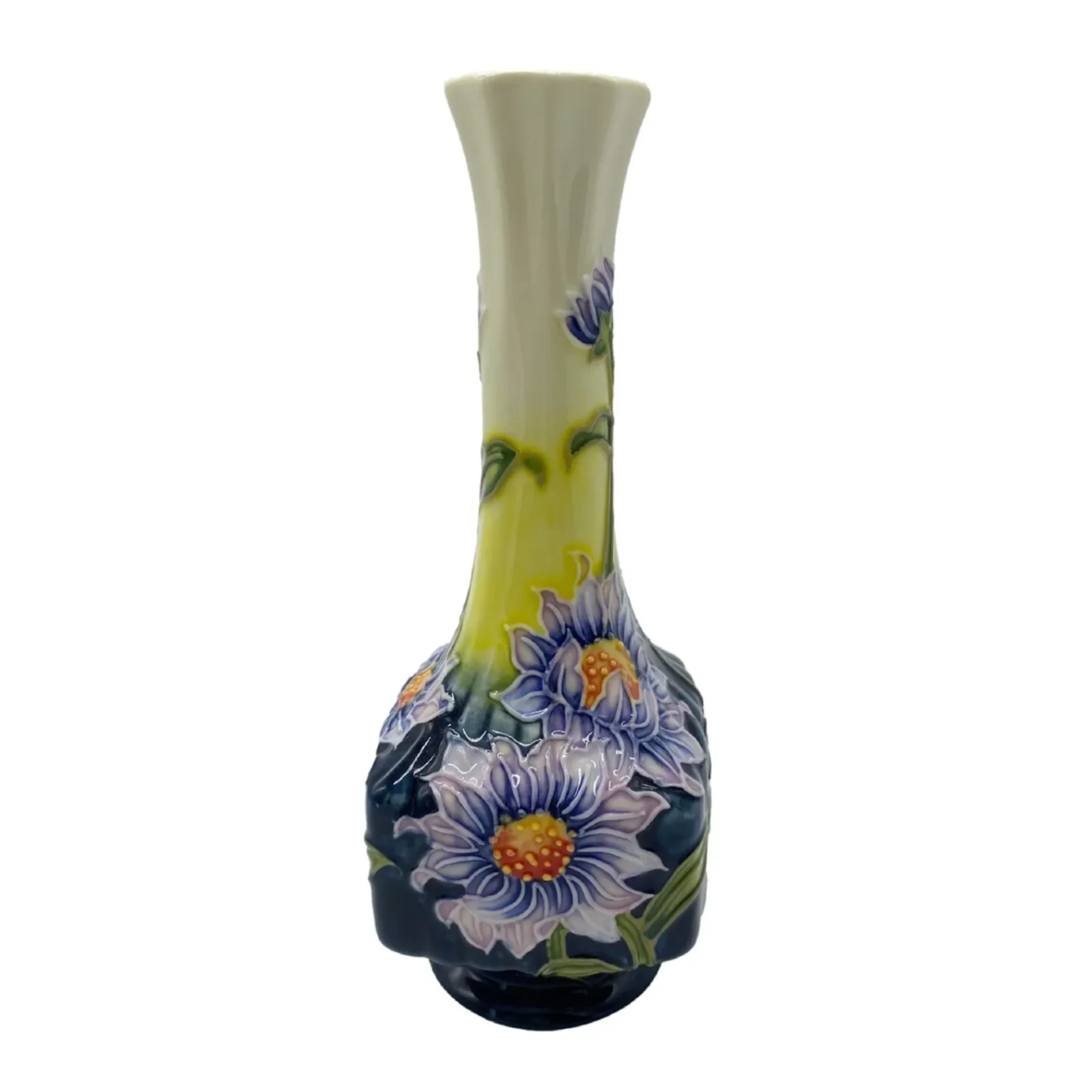 small vase bud shape with long stem lilac daisy pattern as decoration bright vibrant art deco