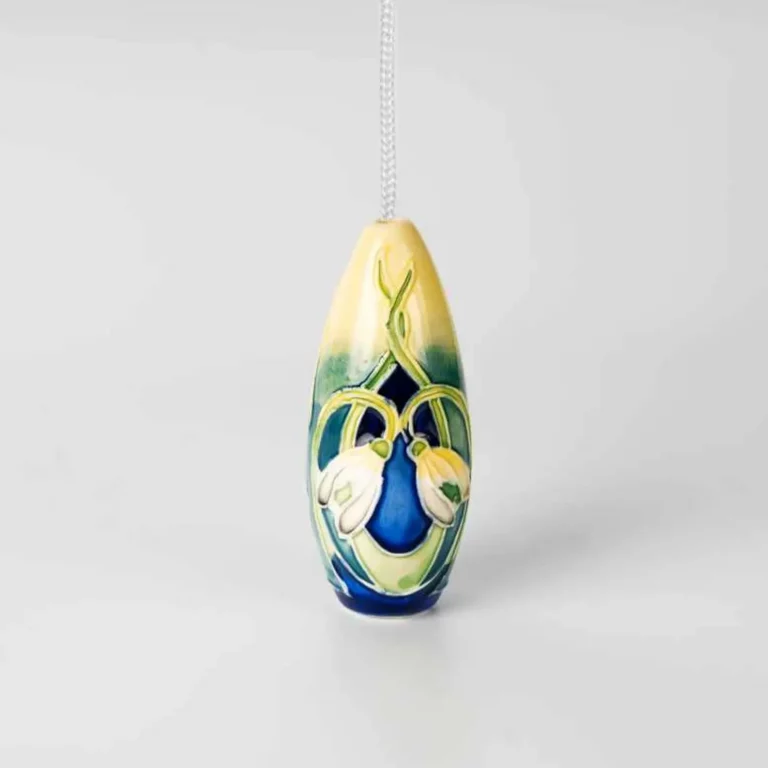 very pretty decorative light pull ceramic white snowdrops blue and cream background hand painted