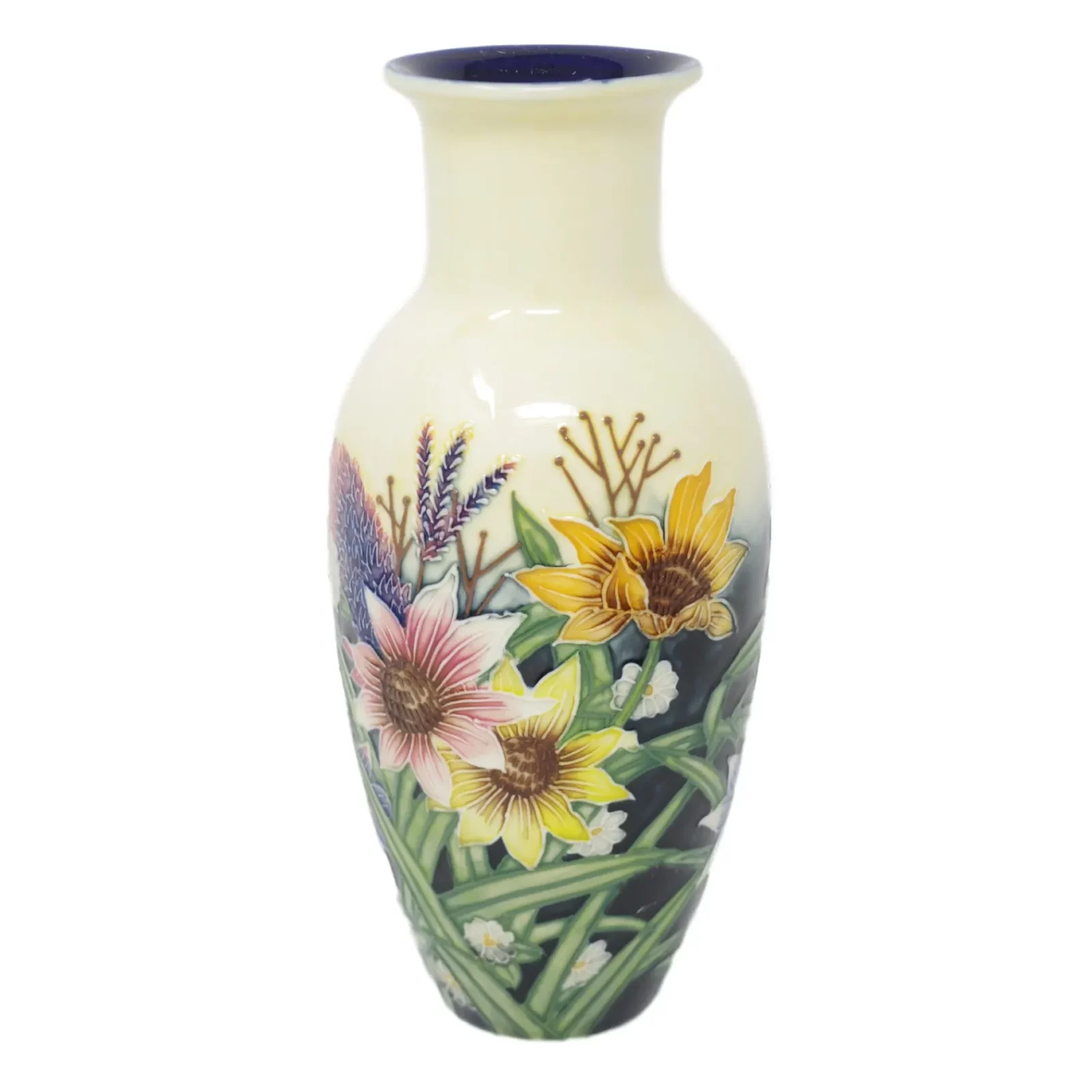 Old Tupton Ware Vase with sunflowers decoration and 8 inches tall