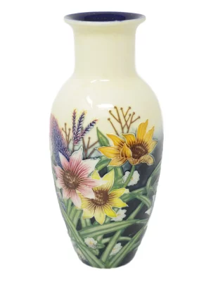 Old Tupton Ware Vase with sunflowers decoration and 8 inches tall