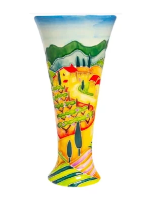 yellow tuscany scene hand painted on tall vase tube lined
