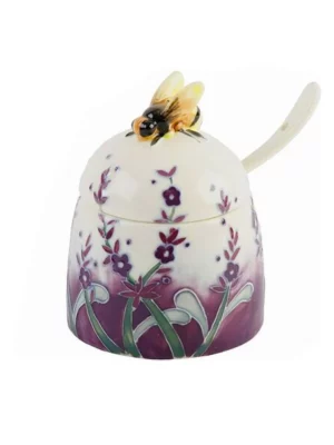 lavender floral pattern purple and white background small and round honey jar cute kitchen pottery
