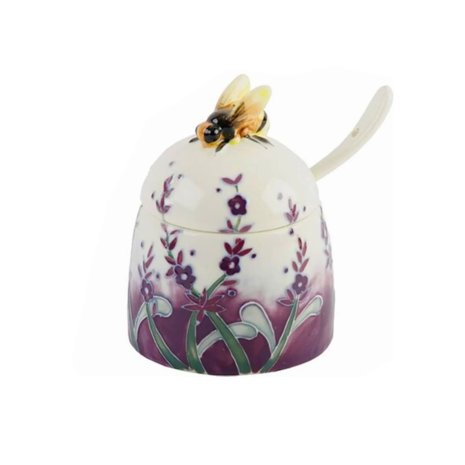 lavender floral pattern purple and white background small and round honey jar cute kitchen pottery