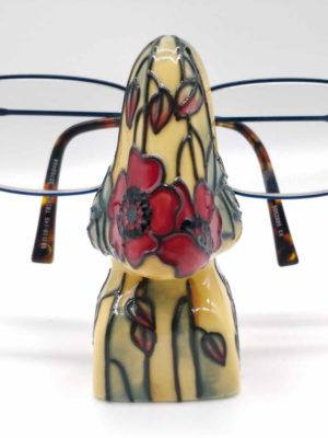 Red poppy and light yellow cream background painted on this eyeglasses holder unique