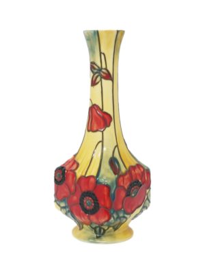 single bud vase good for 1 or 2 flowers, decoration of red poppies round the small vase