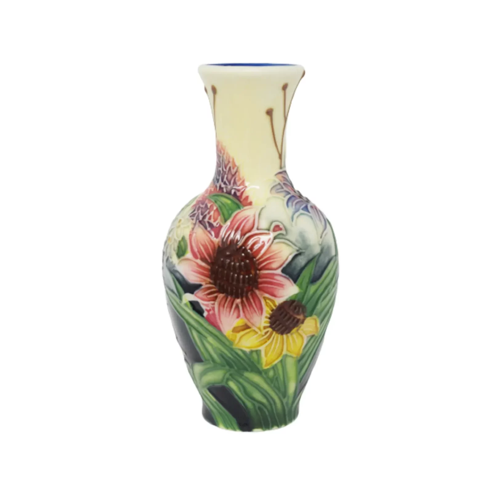 small vase with sunflowers pink and yellow decor cream neck tube lined gift worthy