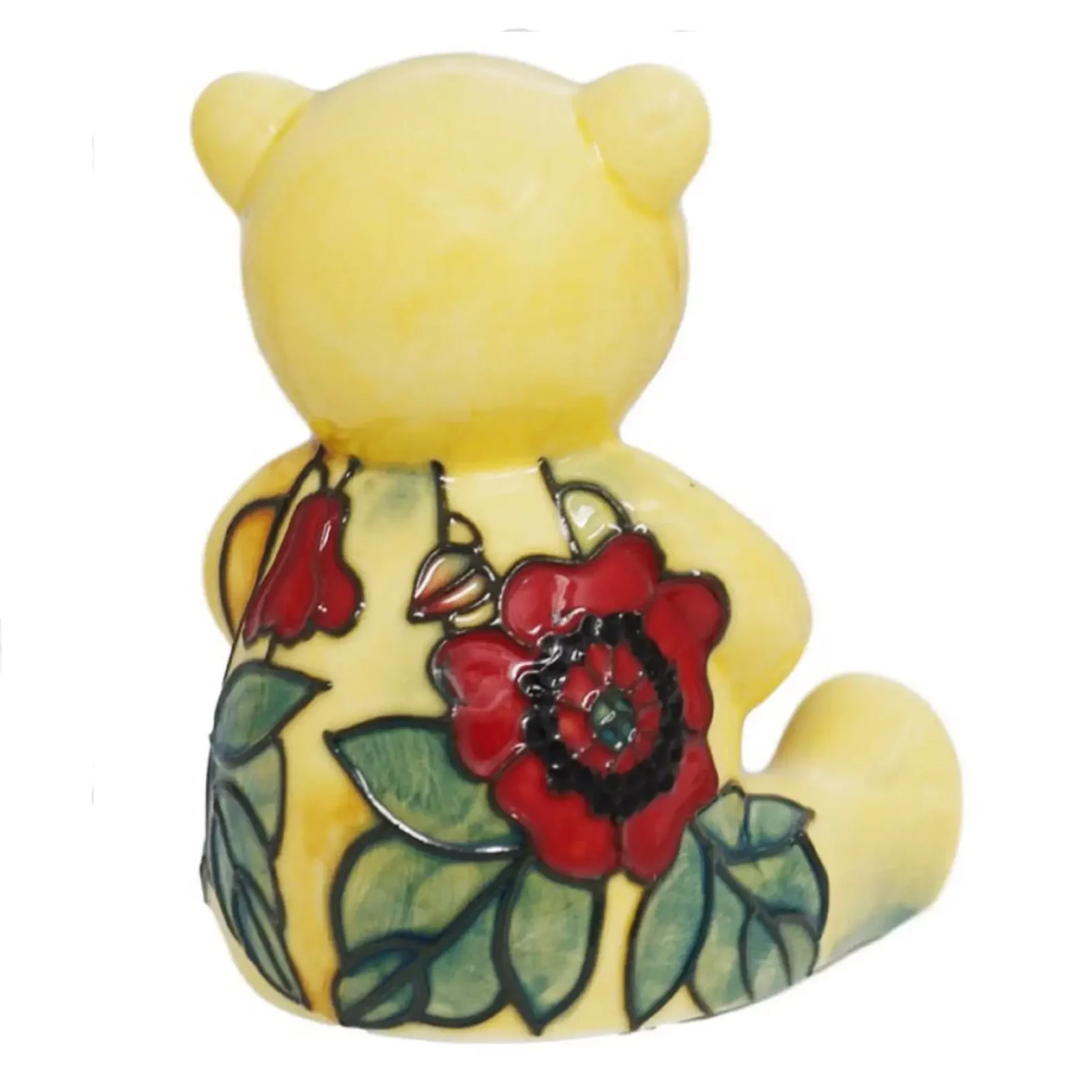 back photo of ornament bear with red poppy design
