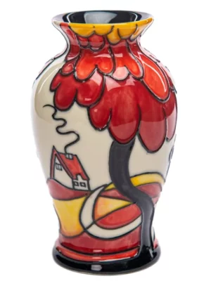 small modern vase red tree with white and yellow pattern