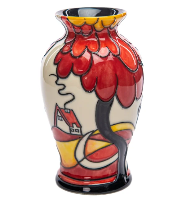 small modern vase red tree with white and yellow pattern