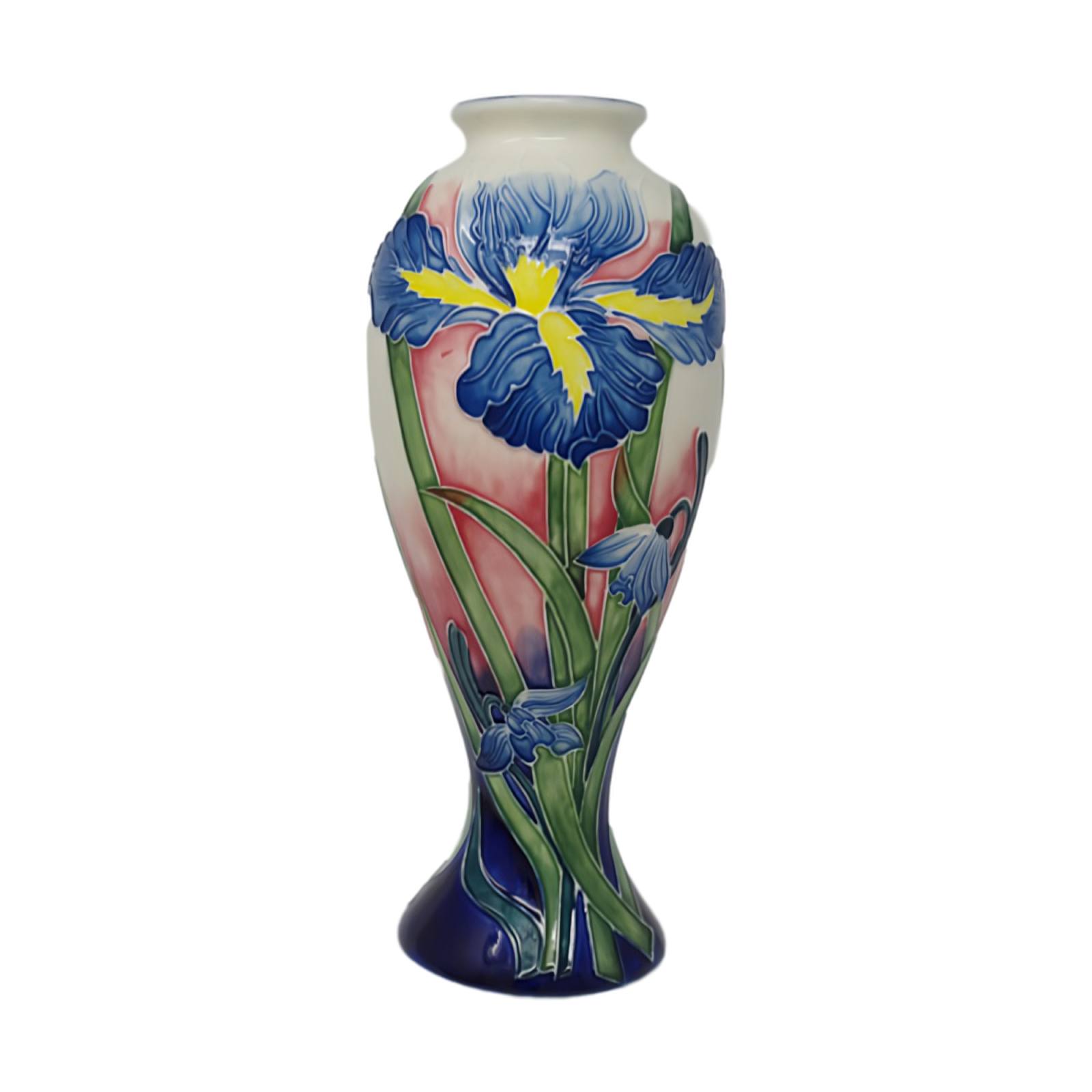tube lined vase hand painted with floral design 11inches tall ceramic vase