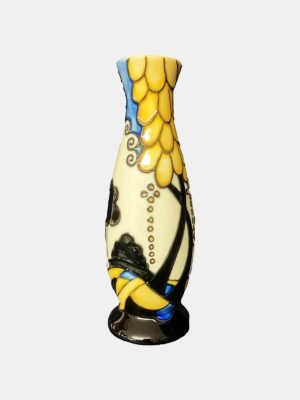 small vase flower design tube lined and hand painted decoration yellow and black artistic
