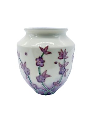 round and small vase with lovely lavender flowers pattern 4 inches