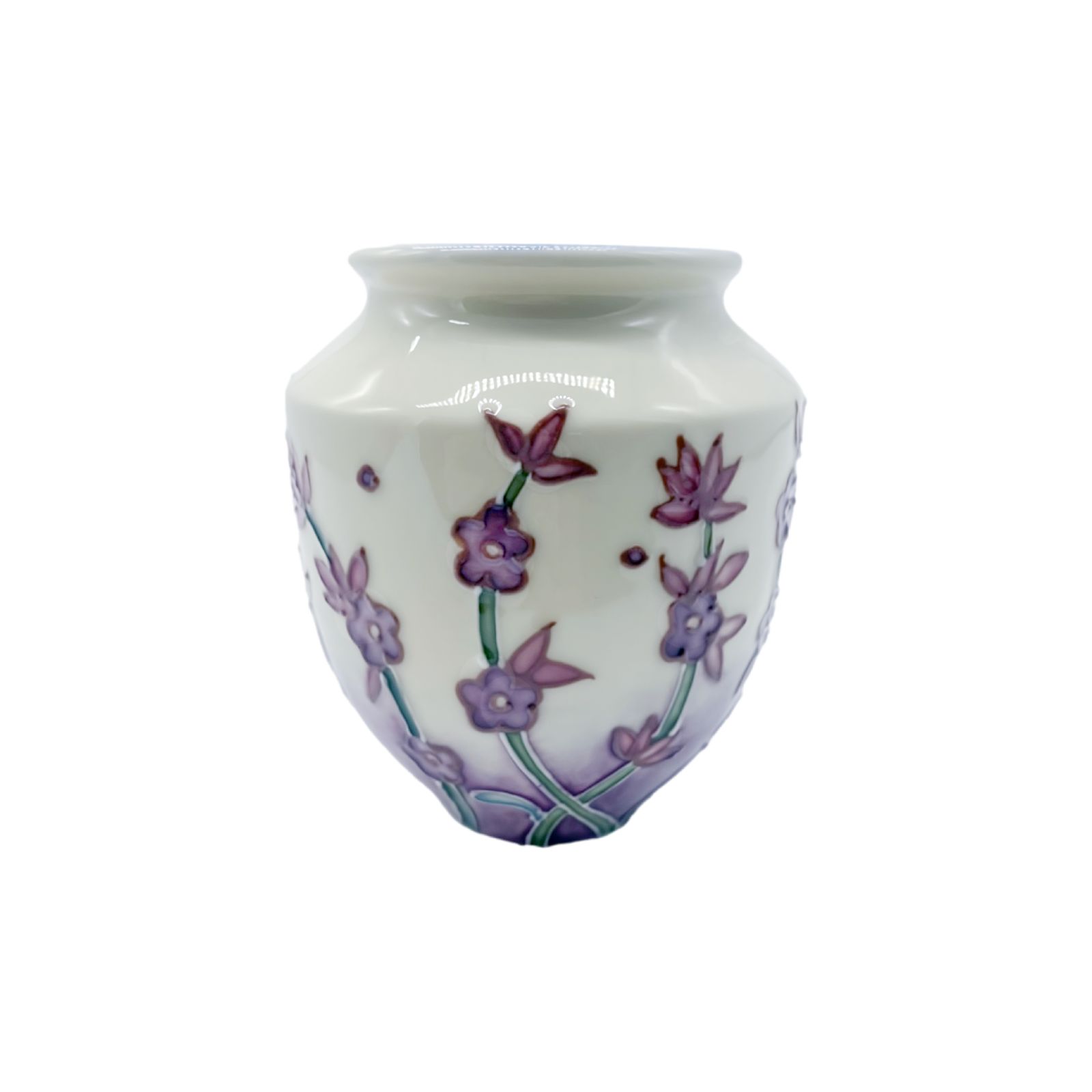 round and small vase with lovely lavender flowers pattern 4 inches