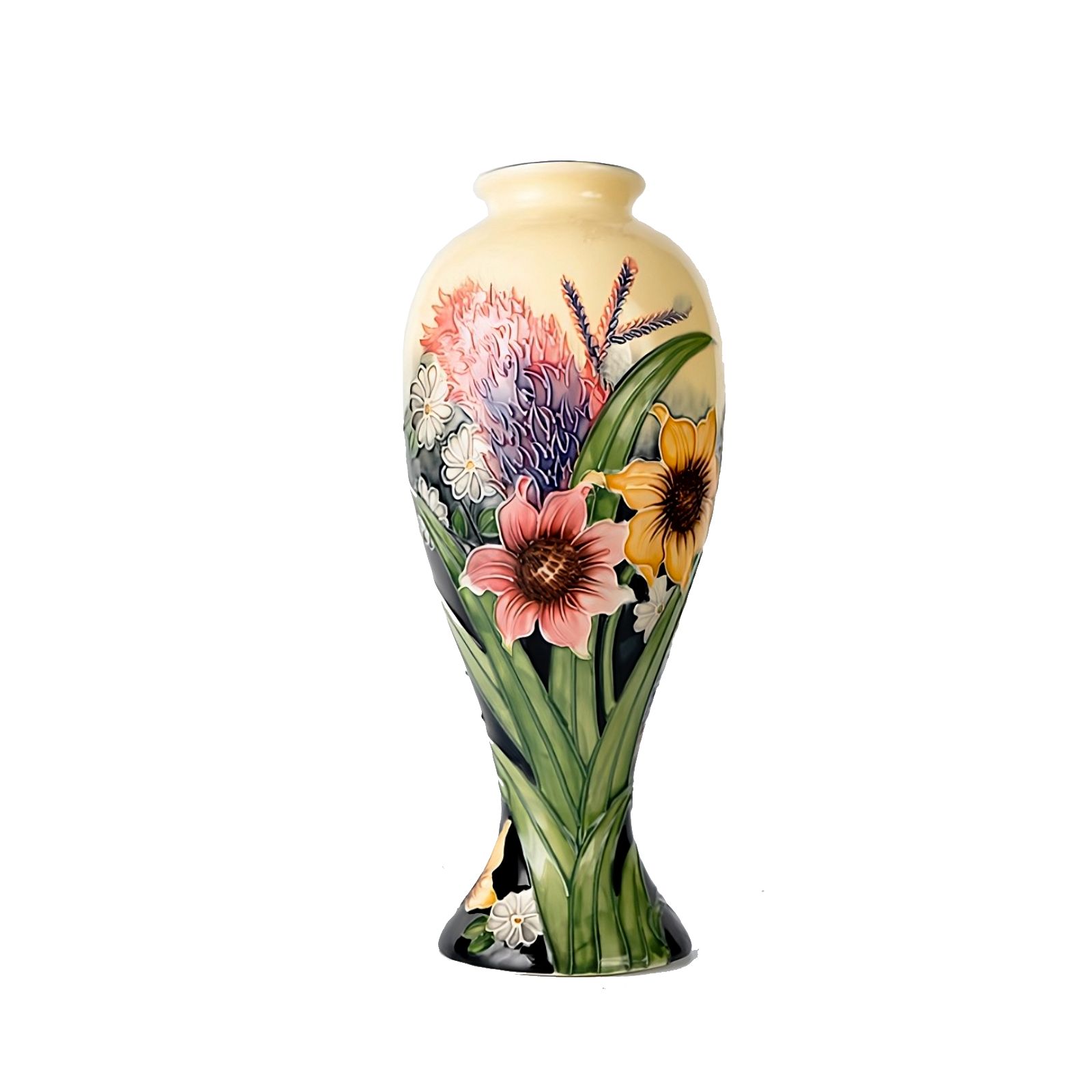 summer bouquet style bottle neck vase tube lined and hand painted