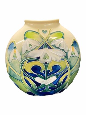 Small Hand Painted Vase flat design with snowdrop pattern on both sides