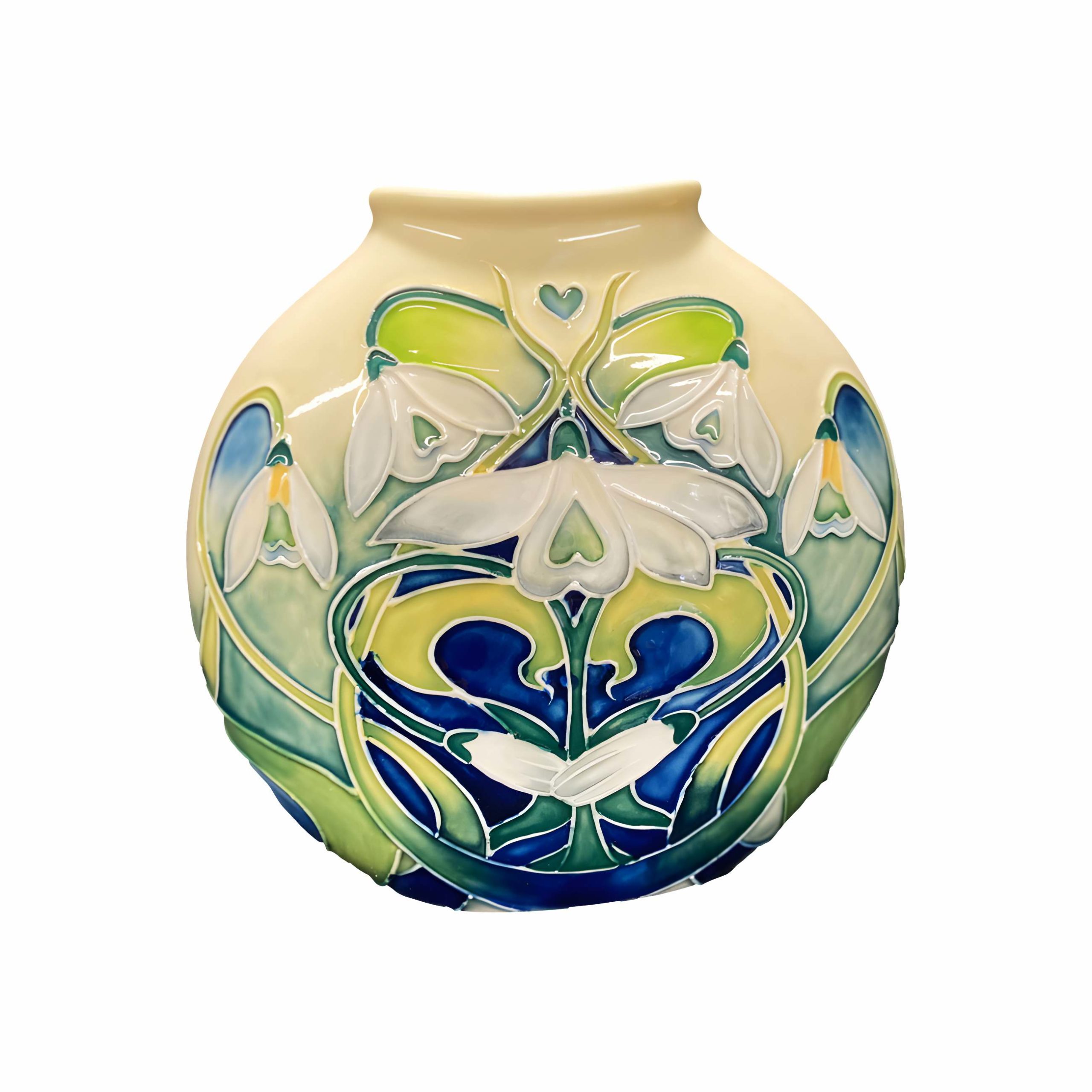 Small Hand Painted Vase flat design with snowdrop pattern on both sides